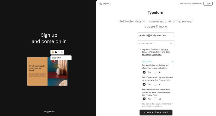 Typeform
				signup page example