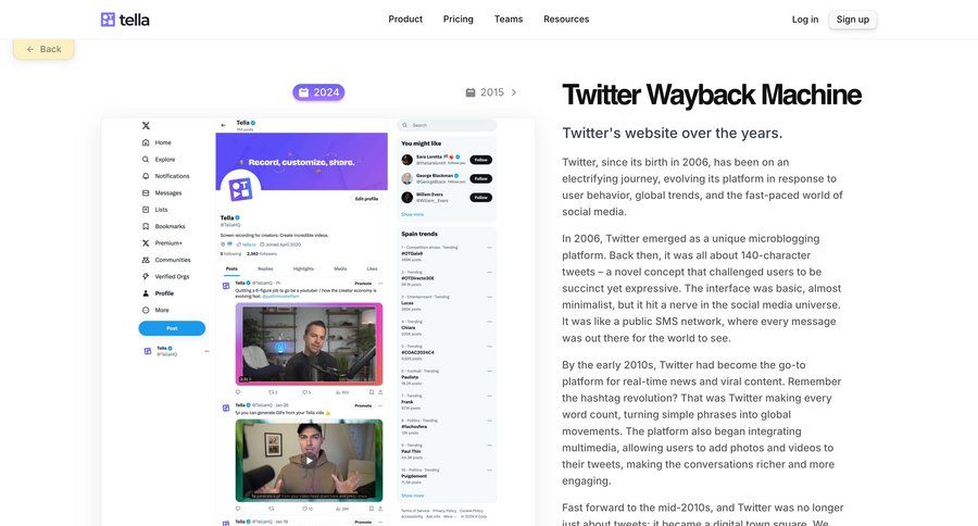 Tella
			timeline news history video editor call recording competition timeline ui real-time editing global search ui page example