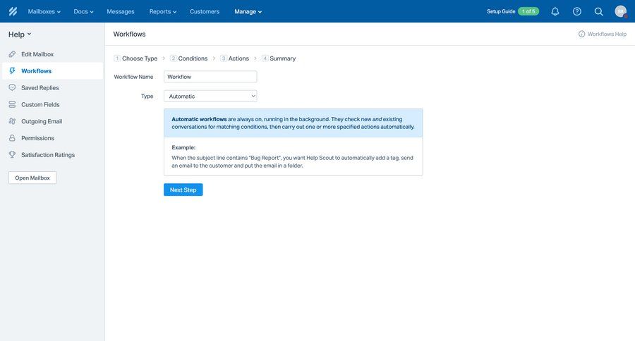 Help Scout
			 sidebar navigation workflow form workflow management progress indicator workflow automation workflow creation workflow steps sidebar create ui page example