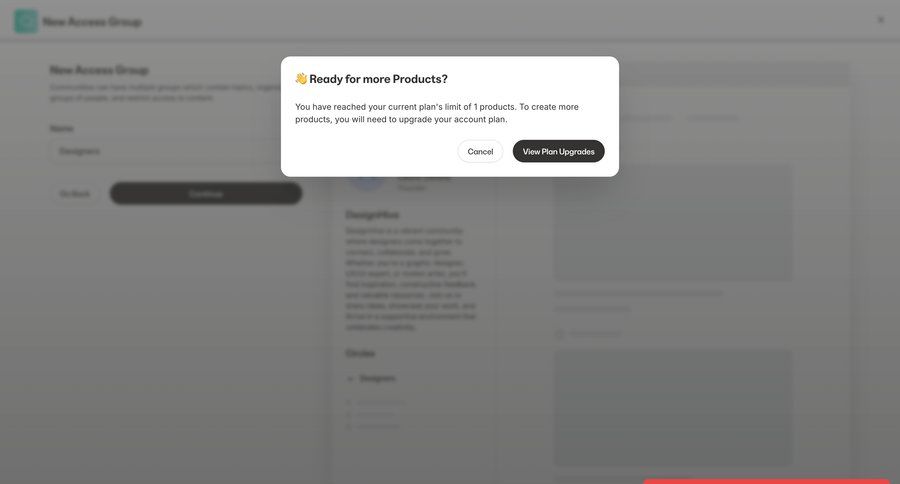 Kajabi
			 modal screen account management grid upgrade modal alert pay paywall ui page example
