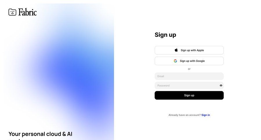 Fabric
				signup ui page example