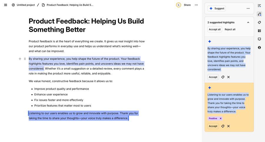 Dovetail
			 ai suggestions ui page example