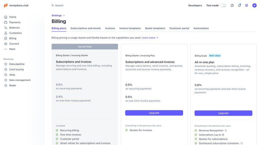 Stripe
			 modern price sidebar settings payment options sidebar navigation account setup service plans fintech subscription management plan comparison financial reporting shortcuts payment confirmation pricing plans subscription plans usage-based pricing connect service premium payment page pricing calculator product packages pricing packages ui page example