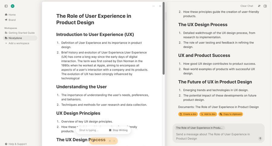 Strut
			 sidebar navigation document sharing document creation getting started user role wysiwyg call intelligence chat chat interface ui page example