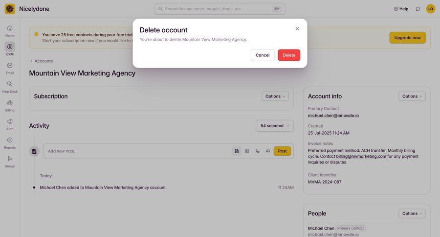 Outseta
			modal & popover delete account account settings modal screen data management settings account management grid confirmation modal dialog confirmation screen account settings account deletion sidebar confirmation message ui page example