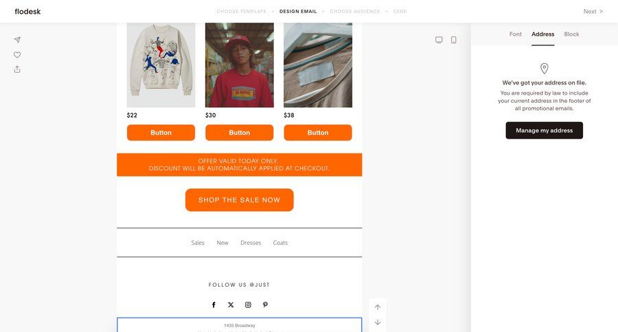Flodesk
			 e-commerce editor wysiwyg announcement toast notification ui page example