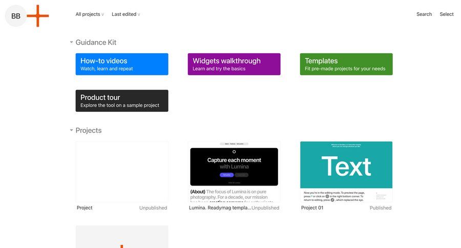 Readymag
			 dashboard project management grid design expandable sections project creation dropdown filters tutorial folder dashboard layouts project dashboard ui page example
