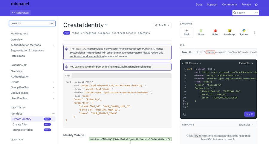Mixpanel
				developers section ui page example