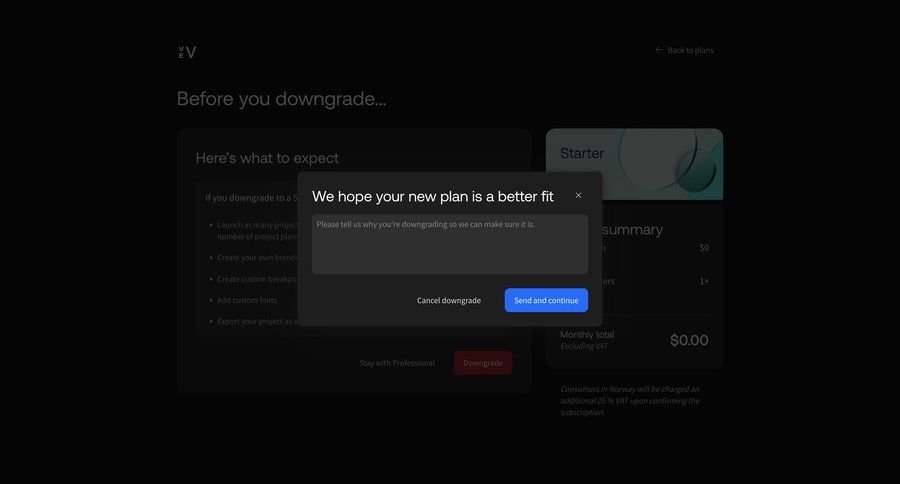 Vev
			share feedback account management form account settings subscription management feedback collection user feedback ui page example