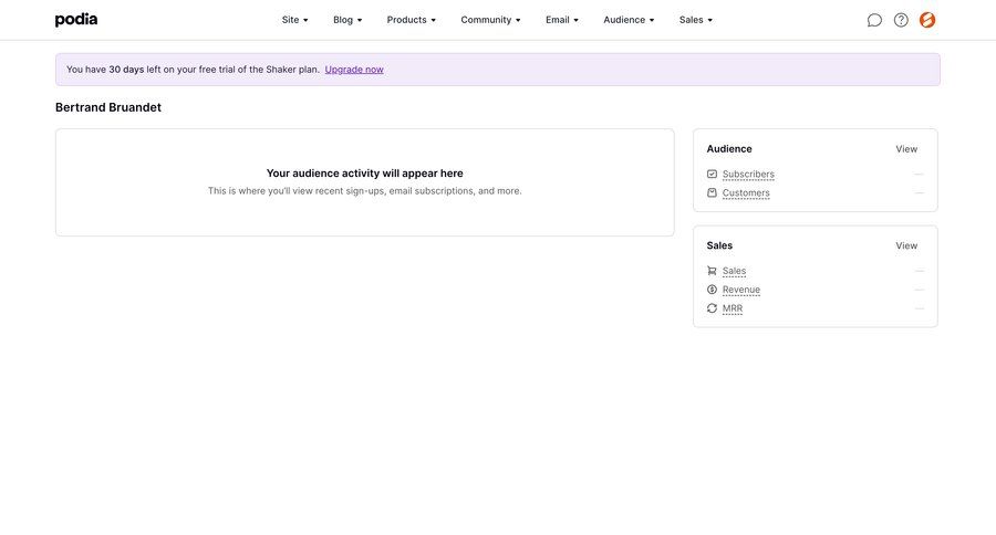 Podia
				activity feed page example