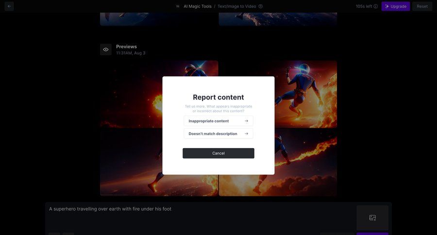 Runway
			modal & popover share feedback artificial intelligence grid form user feedback ui page example