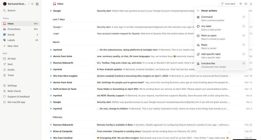 Notion Mail
			 automation email management email inbox lists communication menu download report command k ui page example