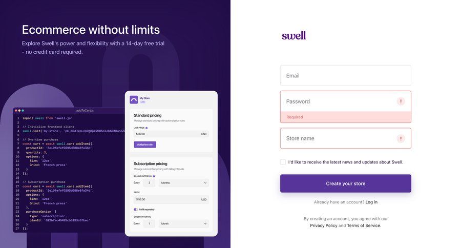 Swell
				signup page example