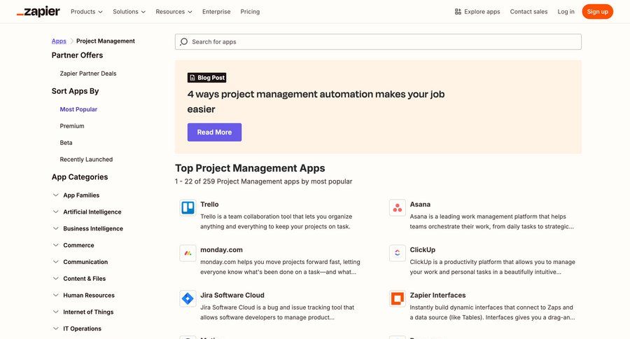 Zapier
				list ui page example