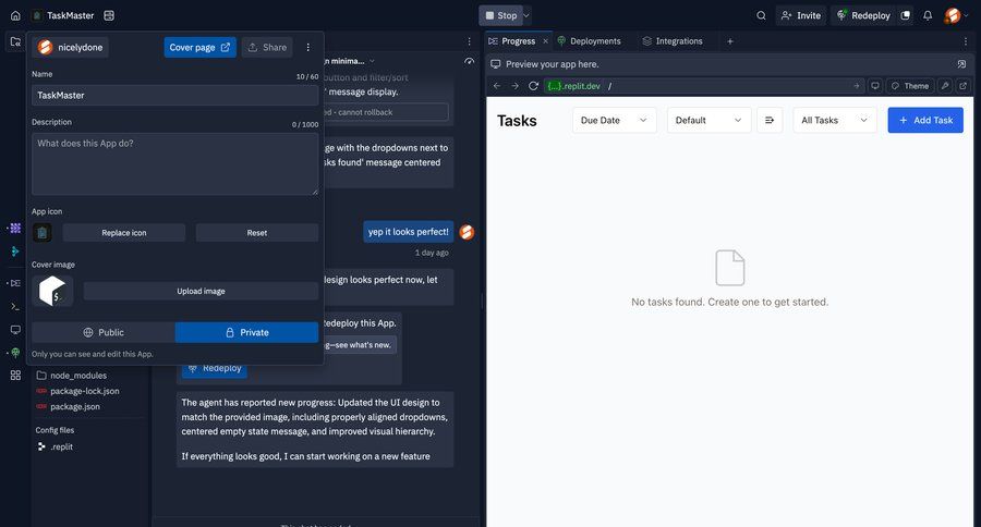 Replit
			 task management settings dashboard project management form project setup upload image privacy settings file upload modal empty state illustration blank state void blank non-ideal state empty page prompt filter ui file upload ui sort by ui avatar upload ui page example