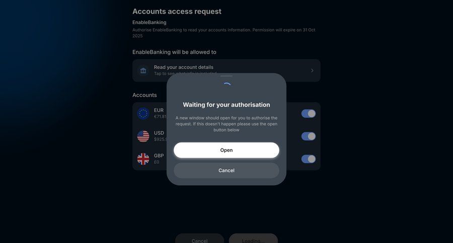 Midday
			 modal screen account management finance instructions security ui page example