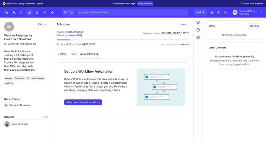 Capsule
			 dashboard project management workflow automation right sidebar ui page example