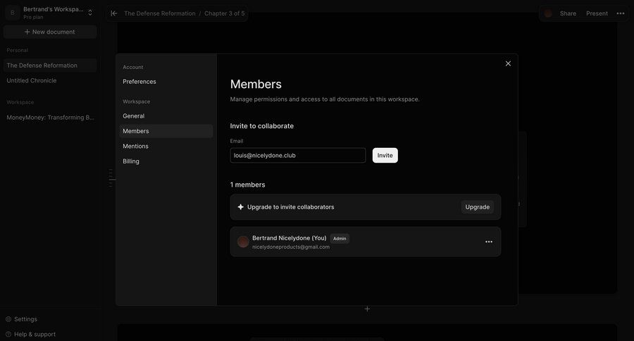 Chronicle
			 collaboration settings team collaboration user management account setup workspace settings access control permission management user data user invitation ui page example