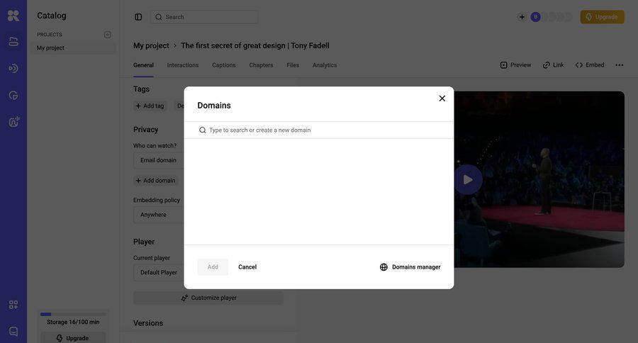 Kinescope
				settings ui page example