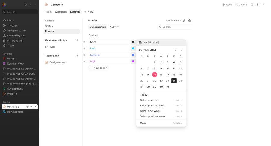 Height
			 task management configuration settings sidebar navigation project management sidebar date picker menu shortcuts settings modal ui page example