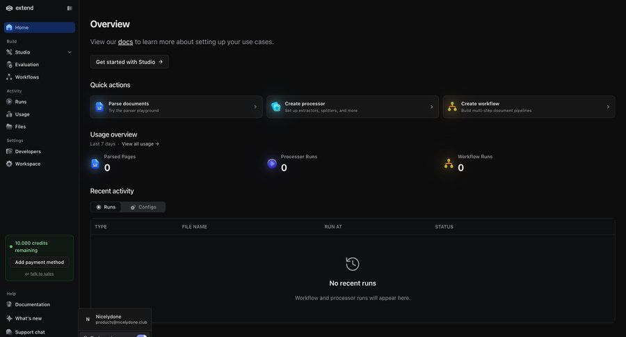 Extend
			settings empty state home list billing artificial intelligence workflow automation quick actions ui page example