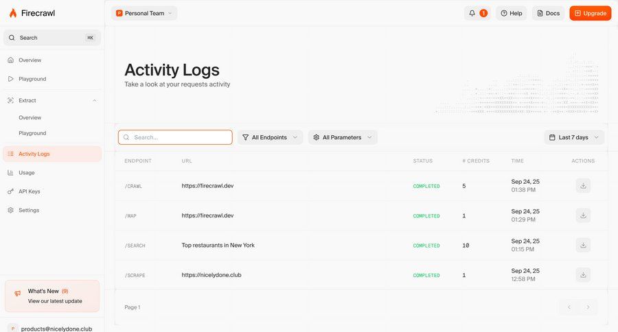 Firecrawl
			 dashboard dropdown filters sidebar download table pagination ui page example