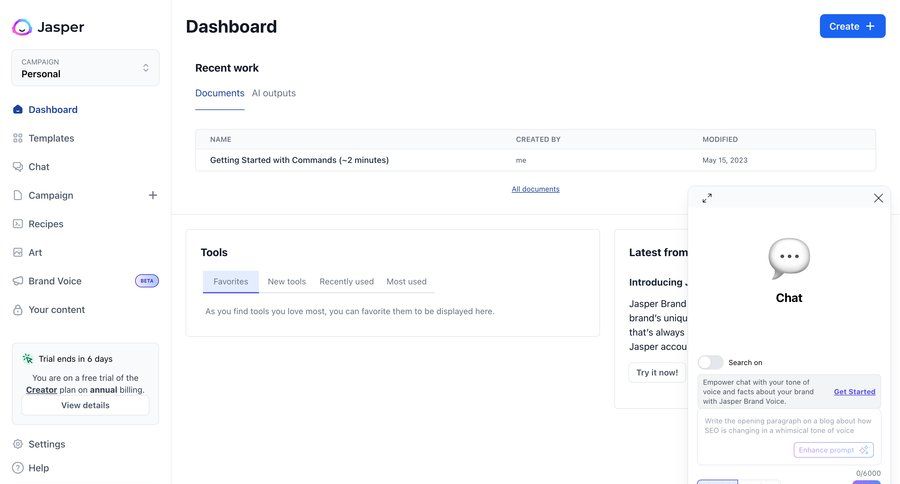 Jasper
			empty state home popover dashboard project management form document management sidebar chat modern ui page example