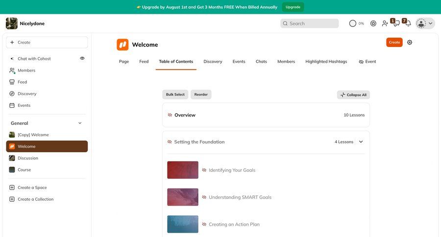 Mighty
			create list education program content sidebar navigation onboarding content hierarchy user profile menu search bar ui page example