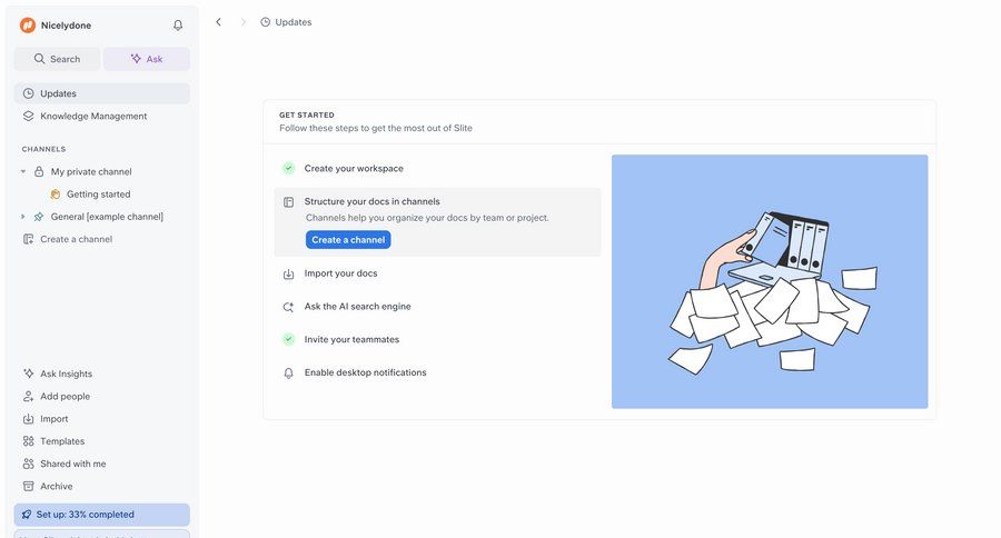 Slite
			 dashboard onboarding tutorial setup ui page example
