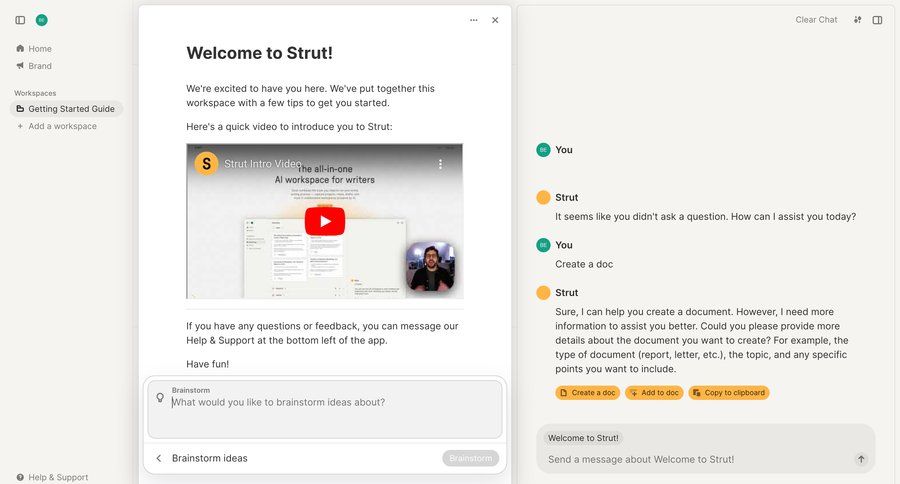 Strut
				onboarding page example