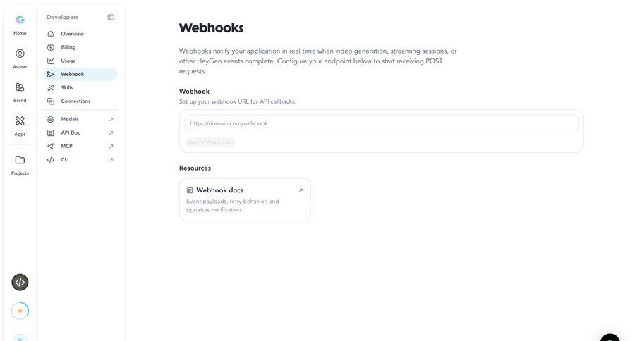 HeyGen
			 developer portal ui page example