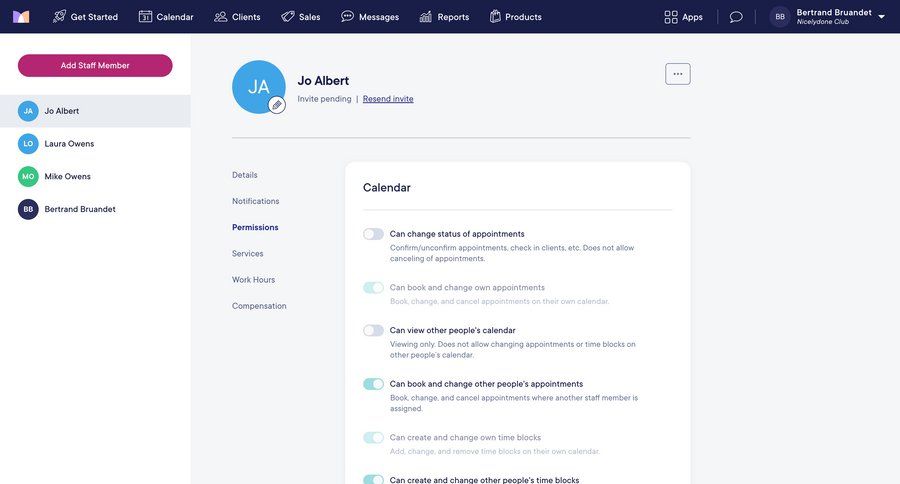 Mangomint
			 configuration settings user management grid onboarding account setup access control permission management hierarchical navigation messages ui page example