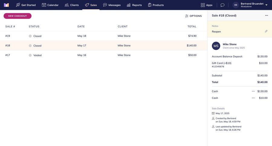 Mangomint
			 e-commerce data display detail view table transaction history ui page example