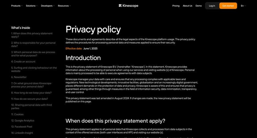 Kinescope
				privacy policy ui page example