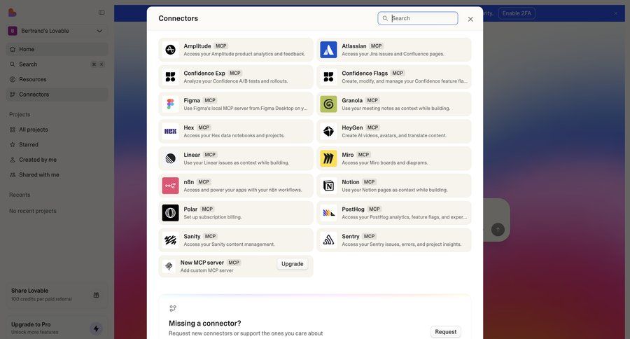 Lovable
			 settings modal ui page example