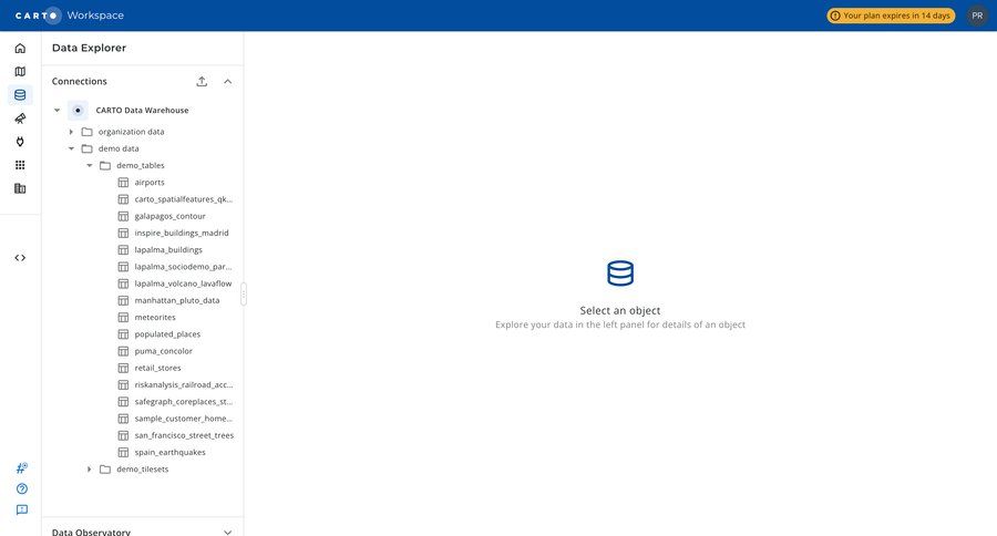 Carto
			 data warehouse database management trial banner maps location map ui page example