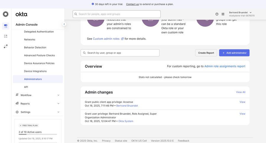 Okta
			 access control user management audit log ui page example