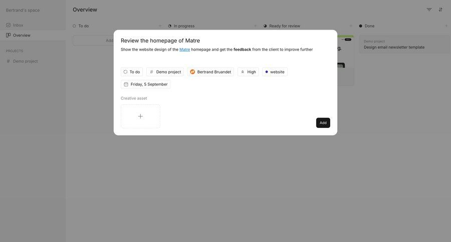Workflow
			 task management project management form file upload tagging ui page example