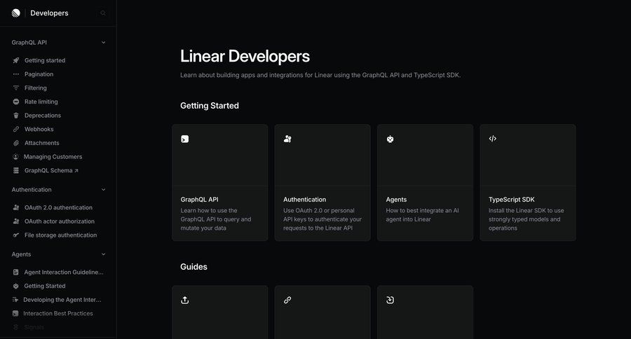 Linear
			 developer portal ui page example