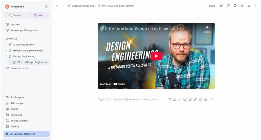Slite
			 collaboration sidebar navigation design knowledge base video player sidebar menu article ui page example