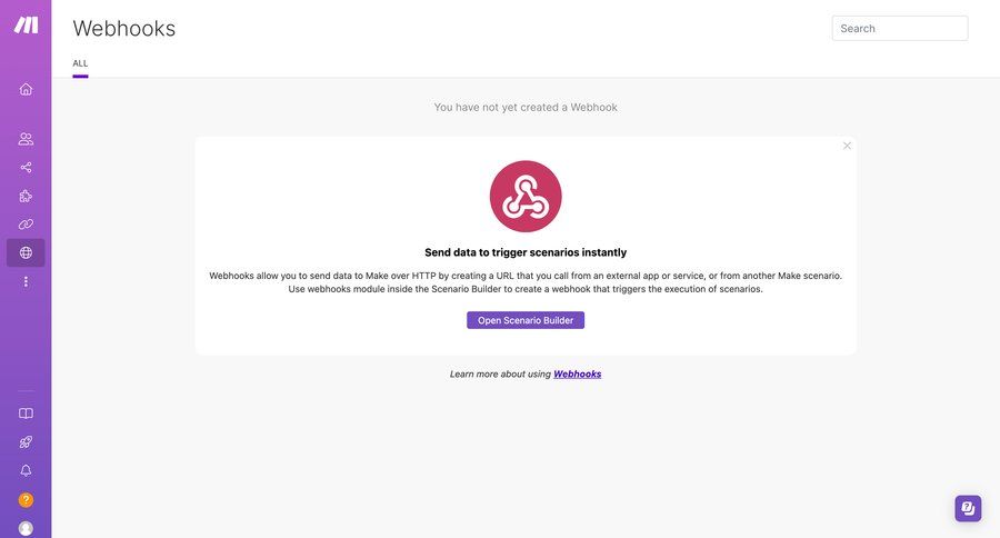 Make
			 sidebar navigation automation call to action sidebar blank state void blank non-ideal state empty page prompt integration webhook management ui page example