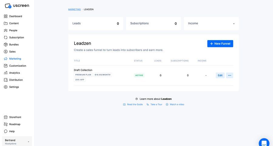 Uscreen
			 dashboard sidebar navigation data display sidebar table marketing analytics ui page example