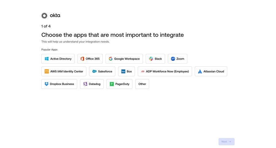 Okta
				onboarding ui page example