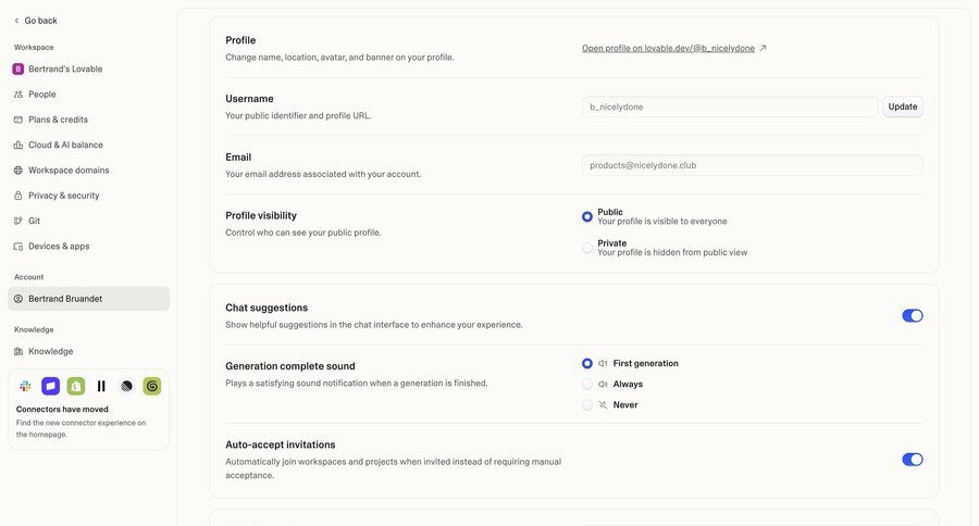 Lovable
			 settings sidebar navigation form account security account settings user account form layout profile management integration management sidebar user profile preferences navigation menu ui page example