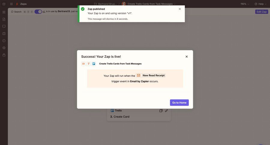 Zapier
			create modal & popover success state modal screen dashboard workflow automation confirmation screen confirmation message ui page example