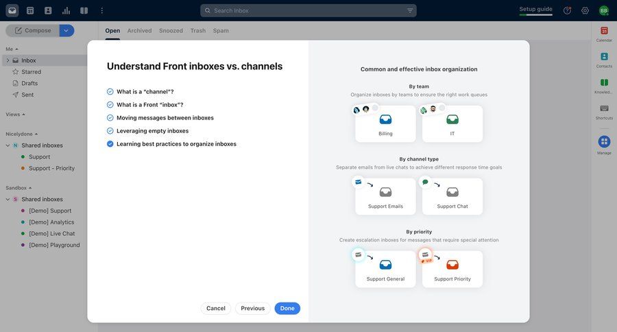 Front
			 team collaboration onboarding channel management email inbox management inbox tutorial setup communication on boarding vs ui page example