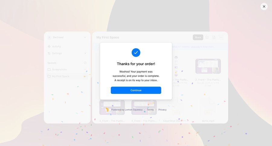 Shuttle
			 modal screen e-commerce confirmation confirmation screen upgrade modal call to action pay checkout screen payment confirmation order tracking confirmation message ui page example