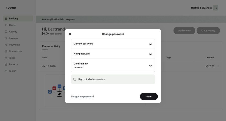 Found
			 modal dialog confirmation user settings form account management account settings account security change password password update ui page example