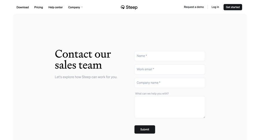 Steep
			 contact us download report ui page example