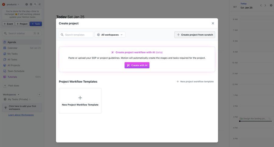 Motion
			 task management modal screen project management workflow onboarding form project creation ai assistance template selection create generate ui page example